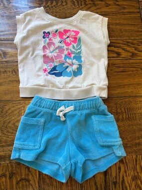Girls Blue Terry Cloth Pull-On Shorts Set